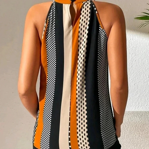 COPY - Polka Dot Print Key Hole Back Halter Neck Blouse - Picture 6 of 6